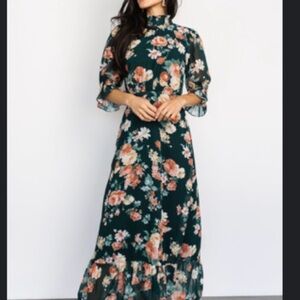 NWT High-Neck Floral Maxi Dress in Dark Green Floral